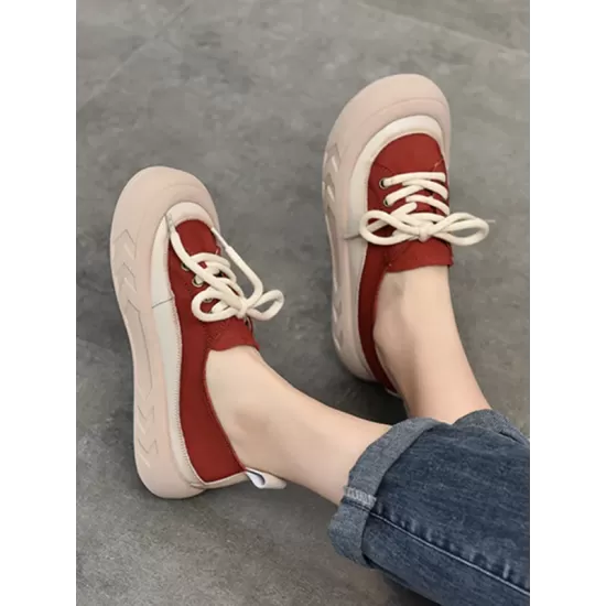 Contrast Color Lace-Up Platform Shoes Casual Shoes