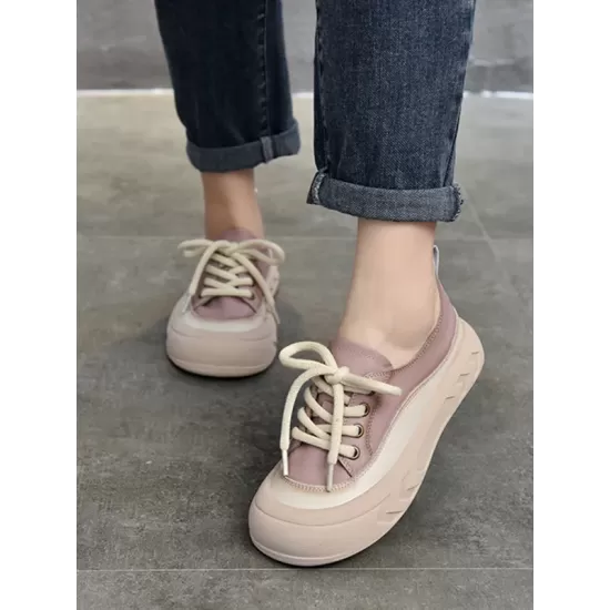 Contrast Color Lace-Up Platform Shoes Casual Shoes