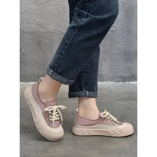 Contrast Color Lace-Up Platform Shoes Casual Shoes