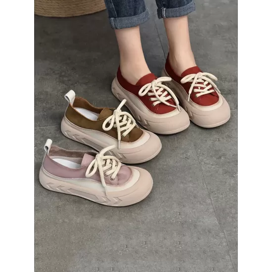 Contrast Color Lace-Up Platform Shoes Casual Shoes