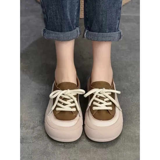 Contrast Color Lace-Up Platform Shoes Casual Shoes