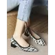 Contrast Color Houndstooth Pointed-Toe Round Cut Pumps Mid Heels