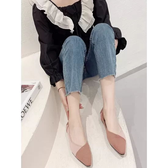 Contrast Color Pointed-Toe Split-Joint V-Cut Flats Flat Shoes