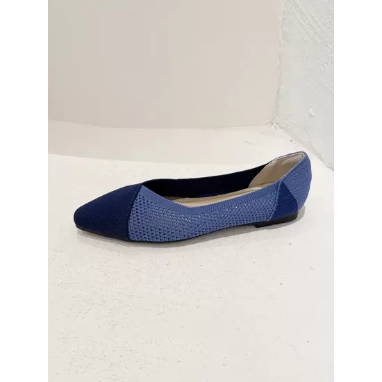 Contrast Color Pointed-Toe Split-Joint V-Cut Flats Flat Shoes