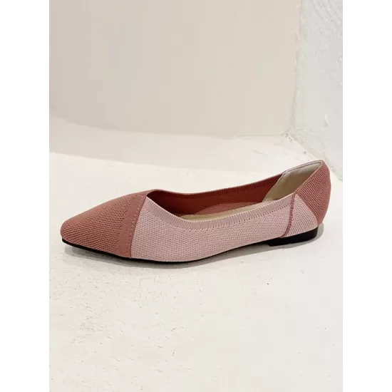 Contrast Color Pointed-Toe Split-Joint V-Cut Flats Flat Shoes