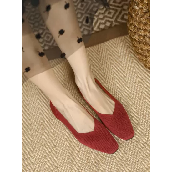 Solid Color Square-Toe Shoes Flats