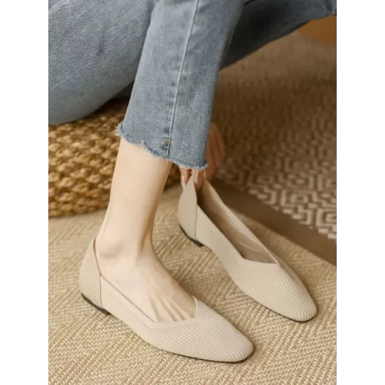 Solid Color Square-Toe Shoes Flats