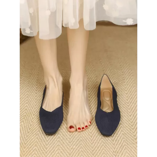 Solid Color Square-Toe Shoes Flats