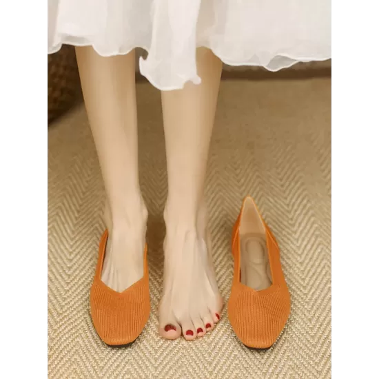 Solid Color Square-Toe Shoes Flats