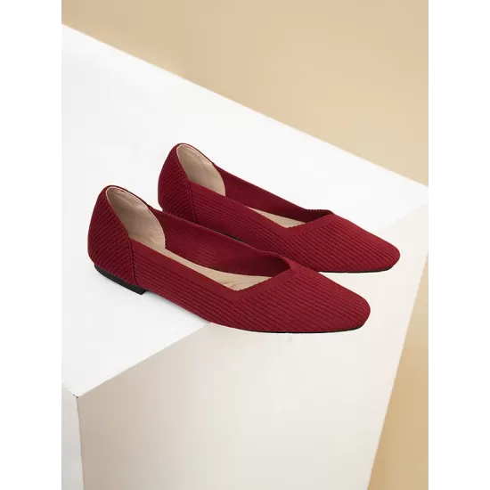 Solid Color Split-Joint Square-Toe V-Cut Flat Shoes