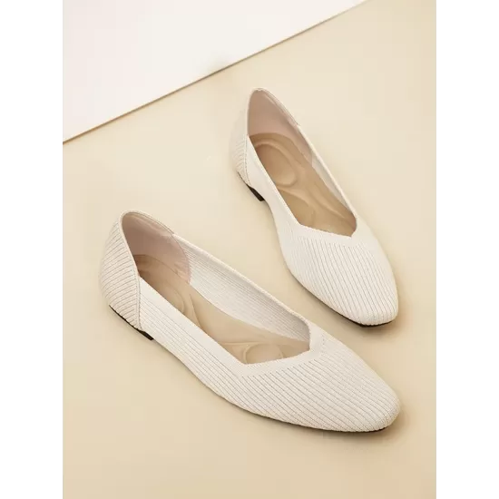 Solid Color Split-Joint Square-Toe V-Cut Flat Shoes