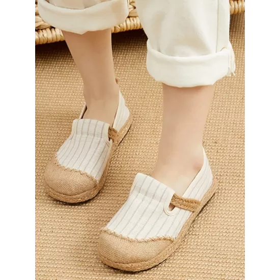 Straw Knitting Striped Flat Shoes Casual Shoes