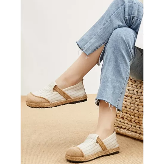 Straw Knitting Striped Flat Shoes Casual Shoes