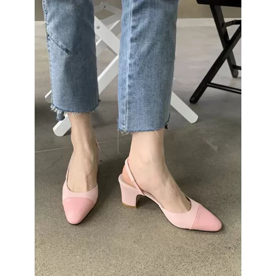 Contrast Color Pointed-Toe Round Cut Sling Shoes