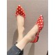 Contrast Color Pointed-Toe Polka-Dot V-Cut Low Heels Flat Shoes