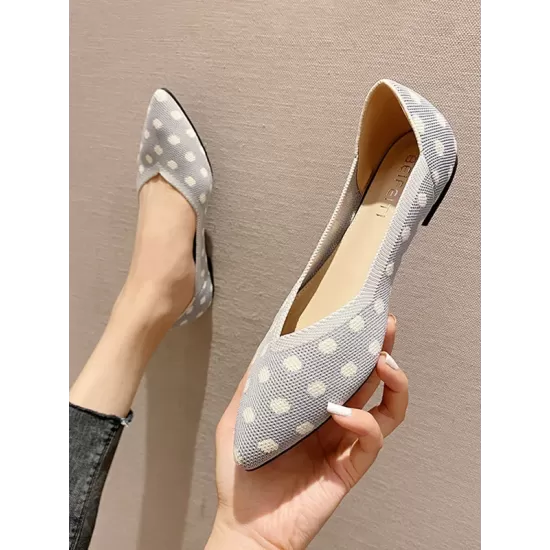 Contrast Color Pointed-Toe Polka-Dot V-Cut Low Heels Flat Shoes