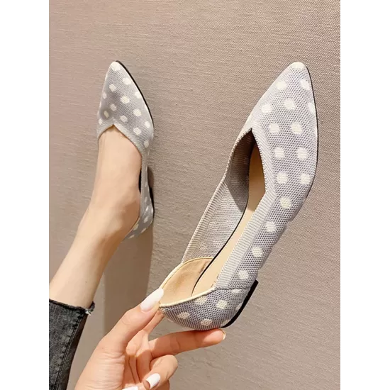 Contrast Color Pointed-Toe Polka-Dot V-Cut Low Heels Flat Shoes