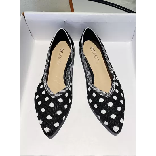 Contrast Color Pointed-Toe Polka-Dot V-Cut Low Heels Flat Shoes