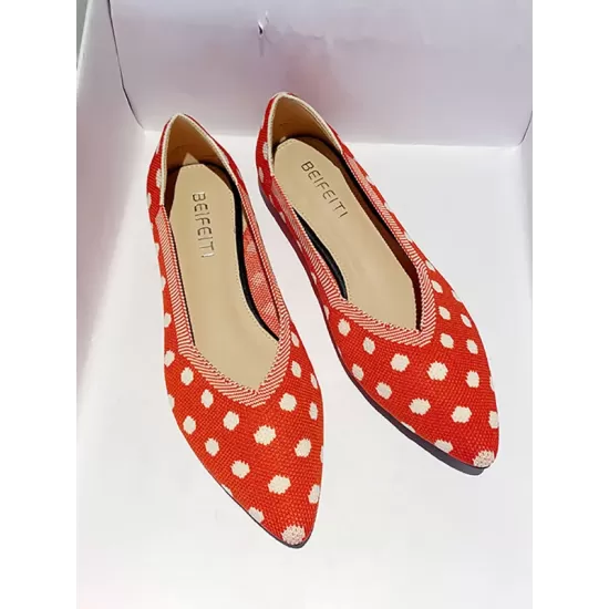 Contrast Color Pointed-Toe Polka-Dot V-Cut Low Heels Flat Shoes