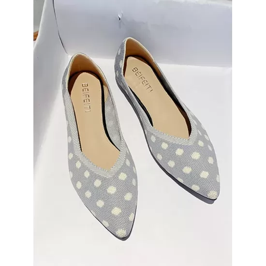 Contrast Color Pointed-Toe Polka-Dot V-Cut Low Heels Flat Shoes