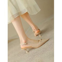 Pleated Pointed-Toe Shallow Cut Sling Shoes