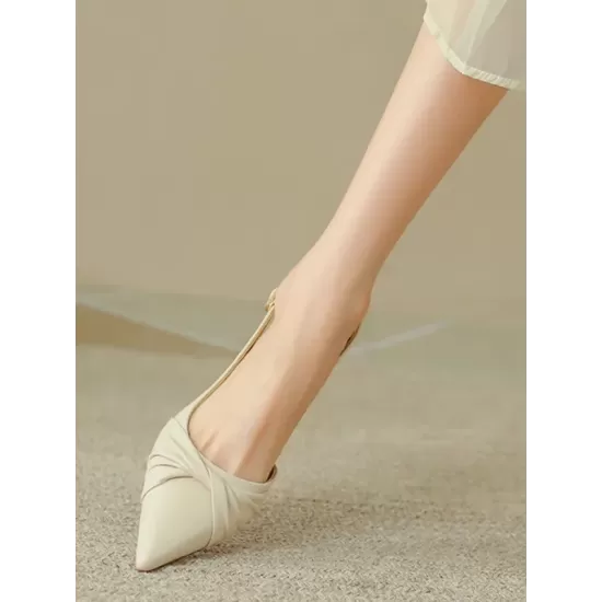 Pleated Pointed-Toe Shallow Cut Sling Shoes