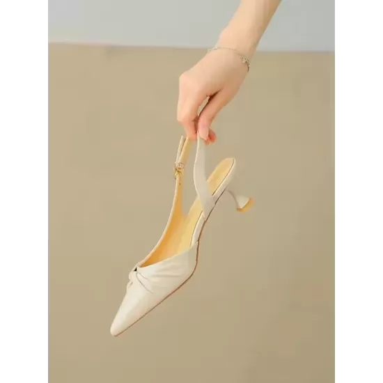 Pleated Pointed-Toe Shallow Cut Sling Shoes