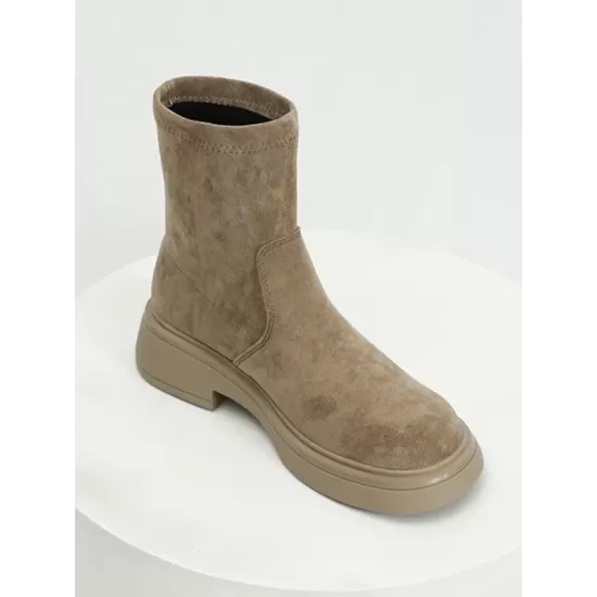 Round-Toe Split-Joint Chunky Shoes Boots