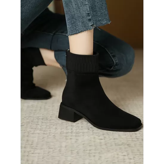 Split-Joint Square-Toe Zipper Boots