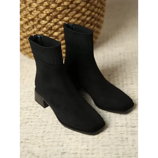 Split-Joint Square-Toe Zipper Boots