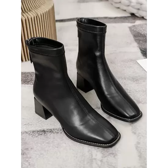 Split-Joint Square-Toe Zipper Boots