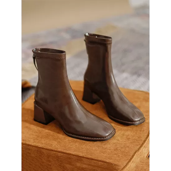 Split-Joint Square-Toe Zipper Boots