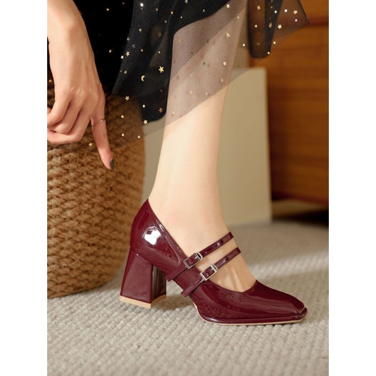 Shallow Cut Square-Toe Pumps Mary Janes