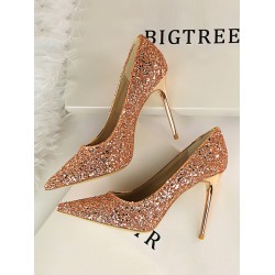 Pointed-Toe Sequined Shallow Cut Pumps