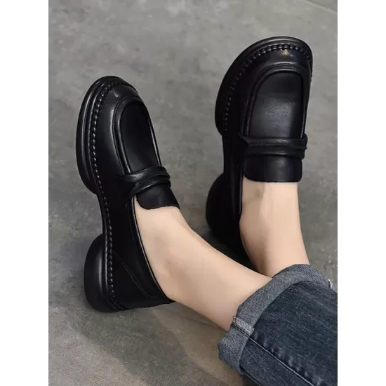 Round-Toe Solid Color Square-Toe Shoes