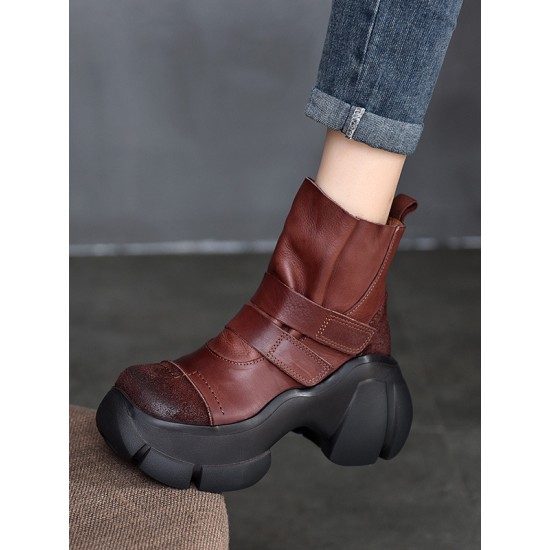 Hook&Loop Round-Toe Platform Boots