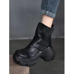 Hook&Loop Round-Toe Platform Boots