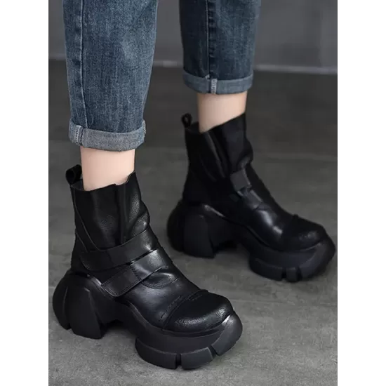 Hook&Loop Round-Toe Platform Boots