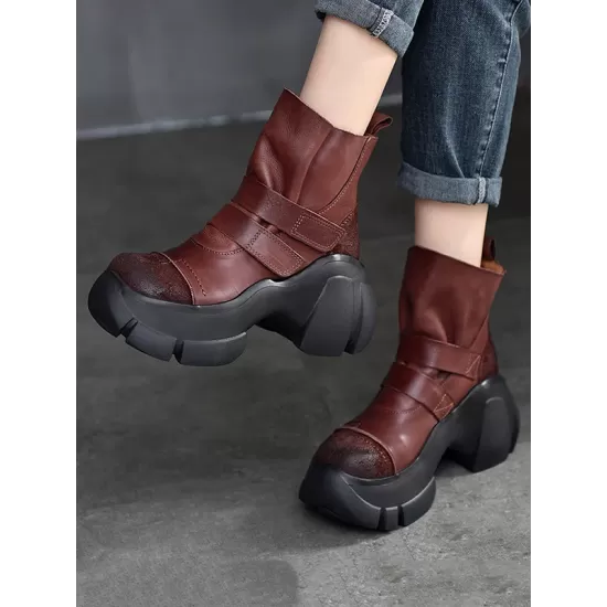 Hook&Loop Round-Toe Platform Boots