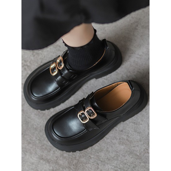 Round-Toe Split-Joint Platform Shoes Loafers