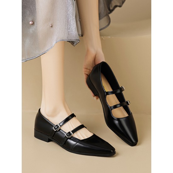 Pointed-Toe Shallow Cut Split-Joint Flat Shoes