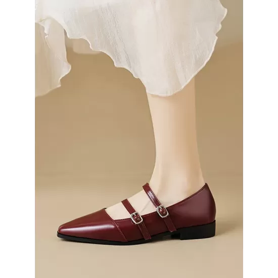 Pointed-Toe Shallow Cut Split-Joint Flat Shoes