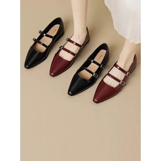 Pointed-Toe Shallow Cut Split-Joint Flat Shoes