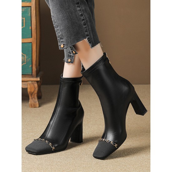 Chains Split-Joint Square-Toe Pumps Boots