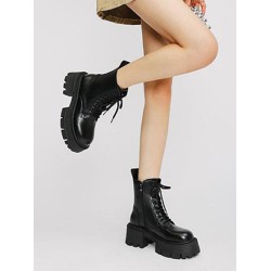 Lace-Up Round-Toe Split-Joint Platform Shoes Boots