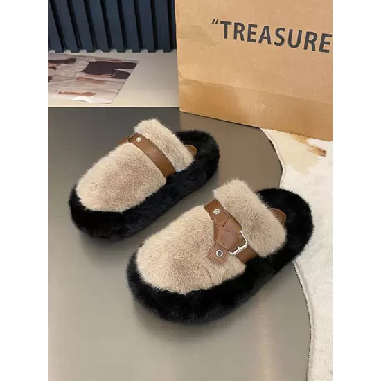 Buckle Round-Toe Split-Joint Slippers Platform Shoes