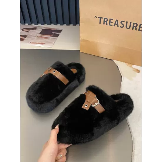 Buckle Round-Toe Split-Joint Slippers Platform Shoes