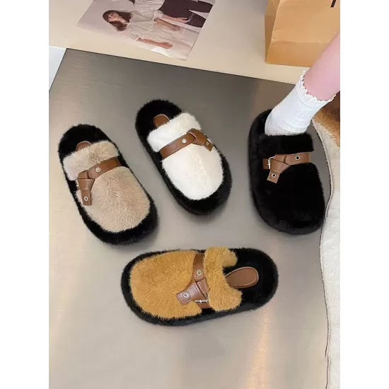 Buckle Round-Toe Split-Joint Slippers Platform Shoes