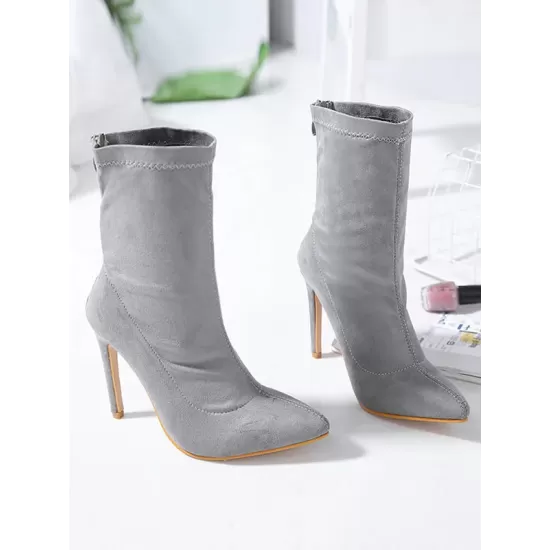 Pointed-Toe Solid Color Split-Joint Pumps Boots