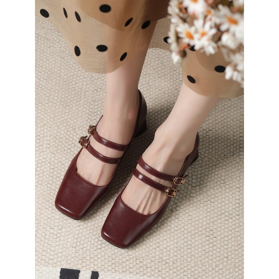 Lace-Up Shallow Cut Square-Toe Pumps